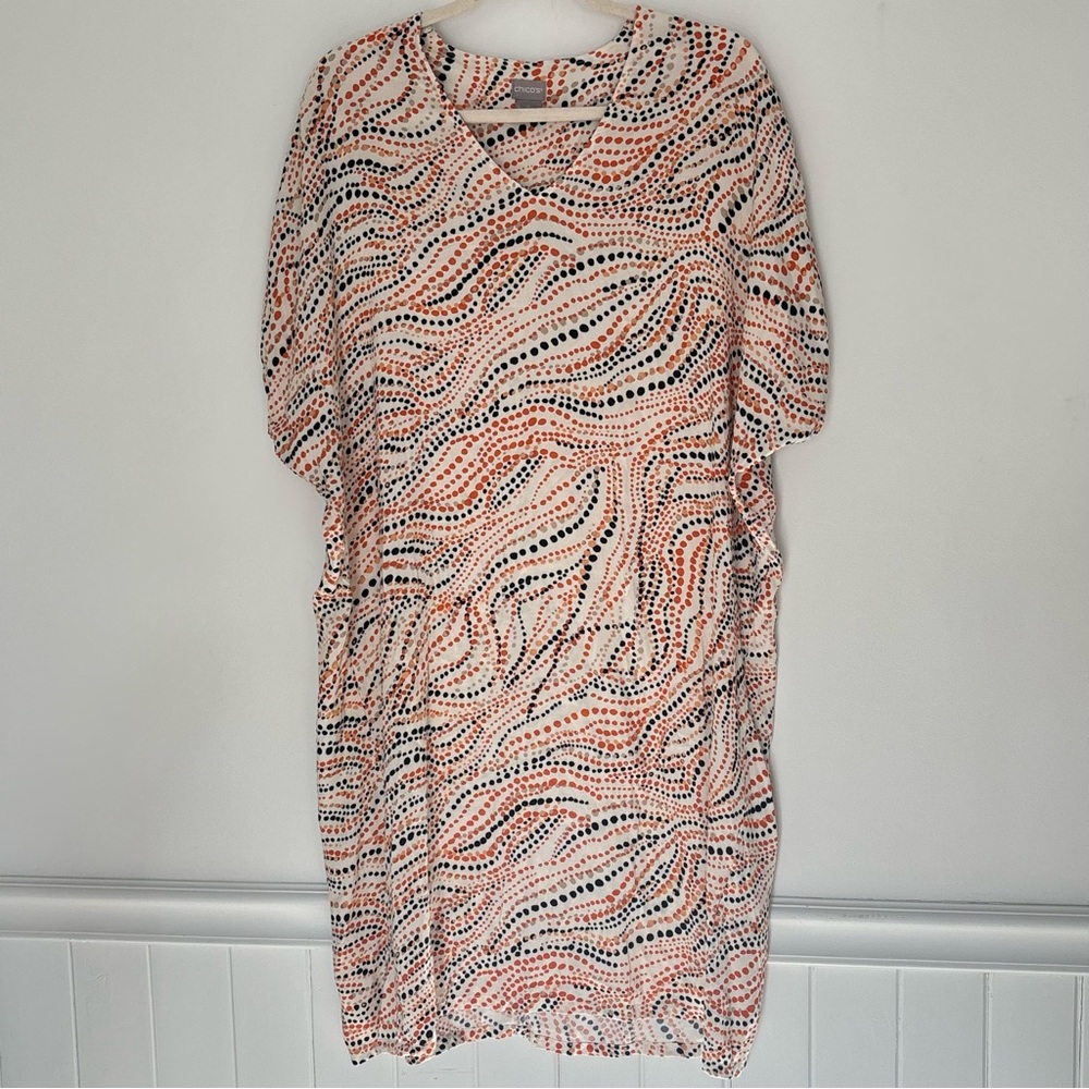 Chico’s 2 Polkadot Vneck Shift Midi Dress US Large/12 Beach Coastal Cover *B93